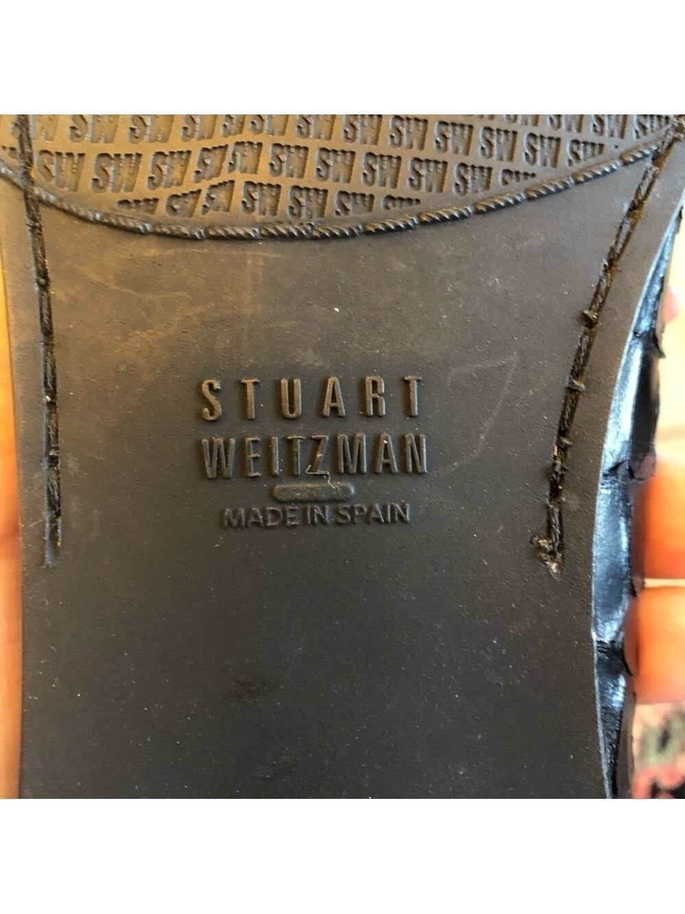 STUART Weitzman 10 N black reptile texture leather loafers with decorative ring - Picture 10 of 11